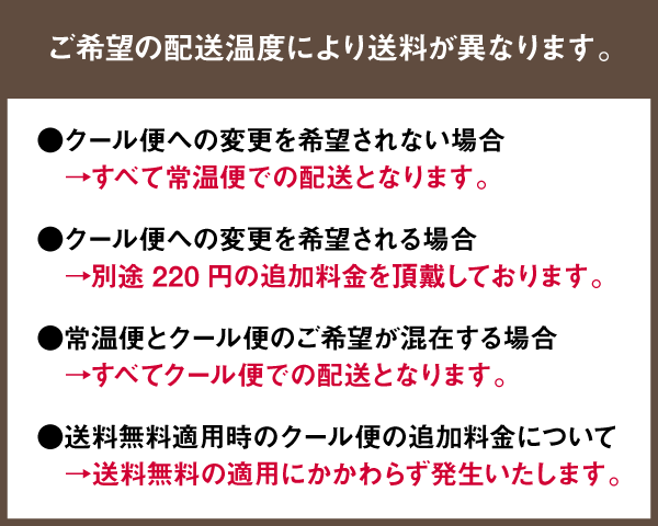便温度帯による送料説明